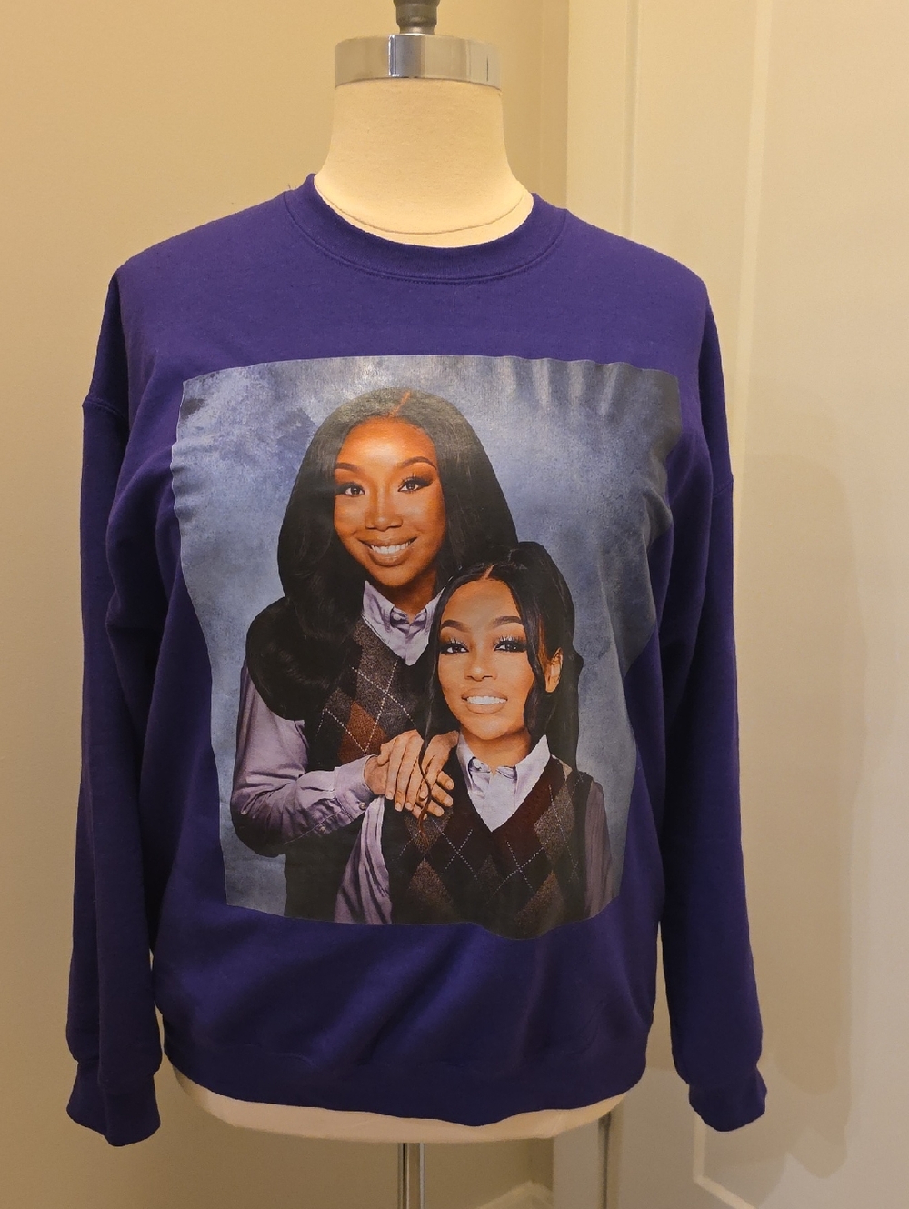 Gildan Purple Crewneck Sweater with Photographic Graphic